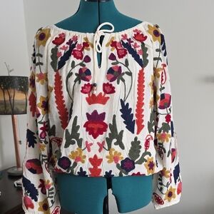 Soft Surroundings Floral Embroidered Blouse - Red, Green, Blue